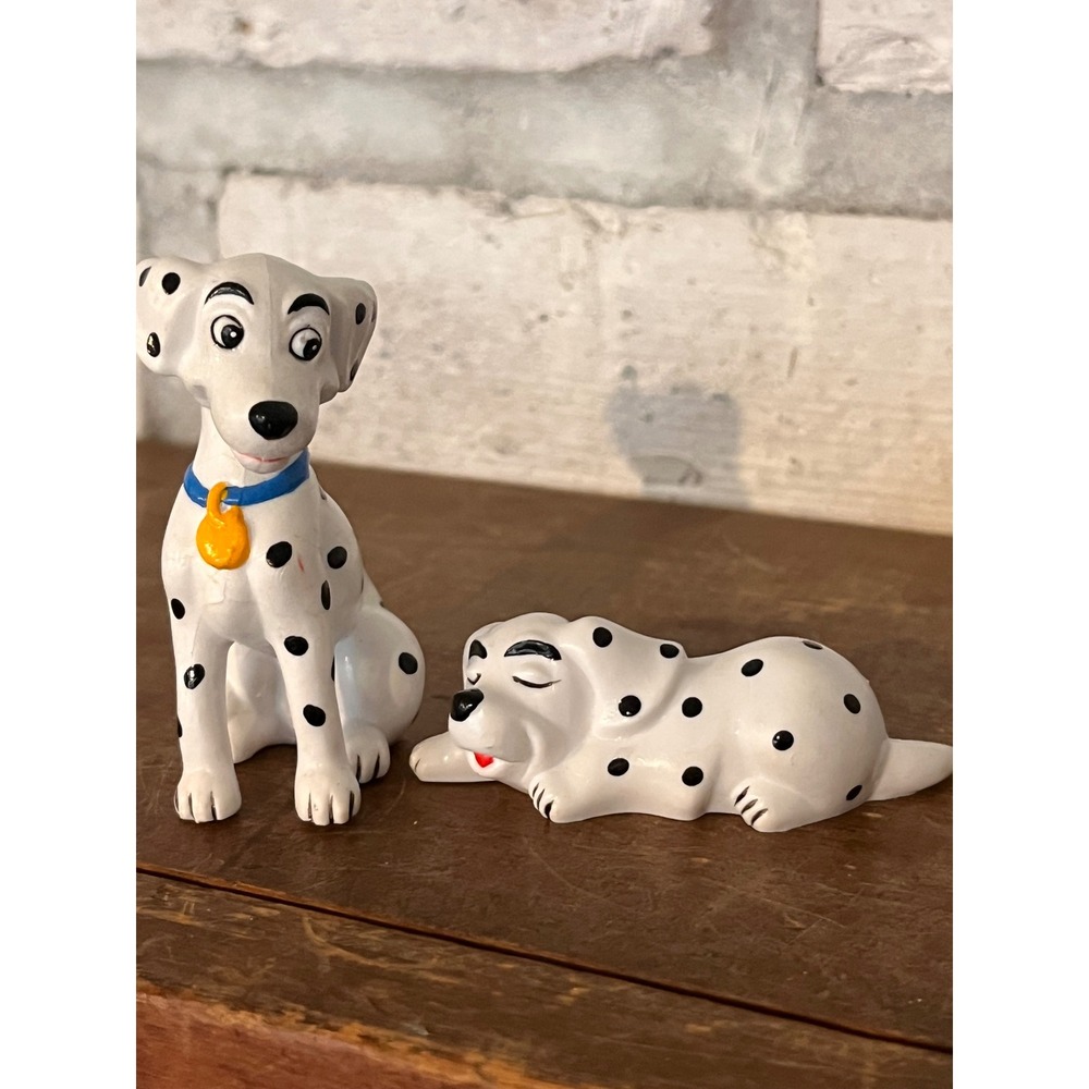 Pair of Two Vintage 101 Dalmatians PVC Figures Cake Toppers Perdita & Puppy